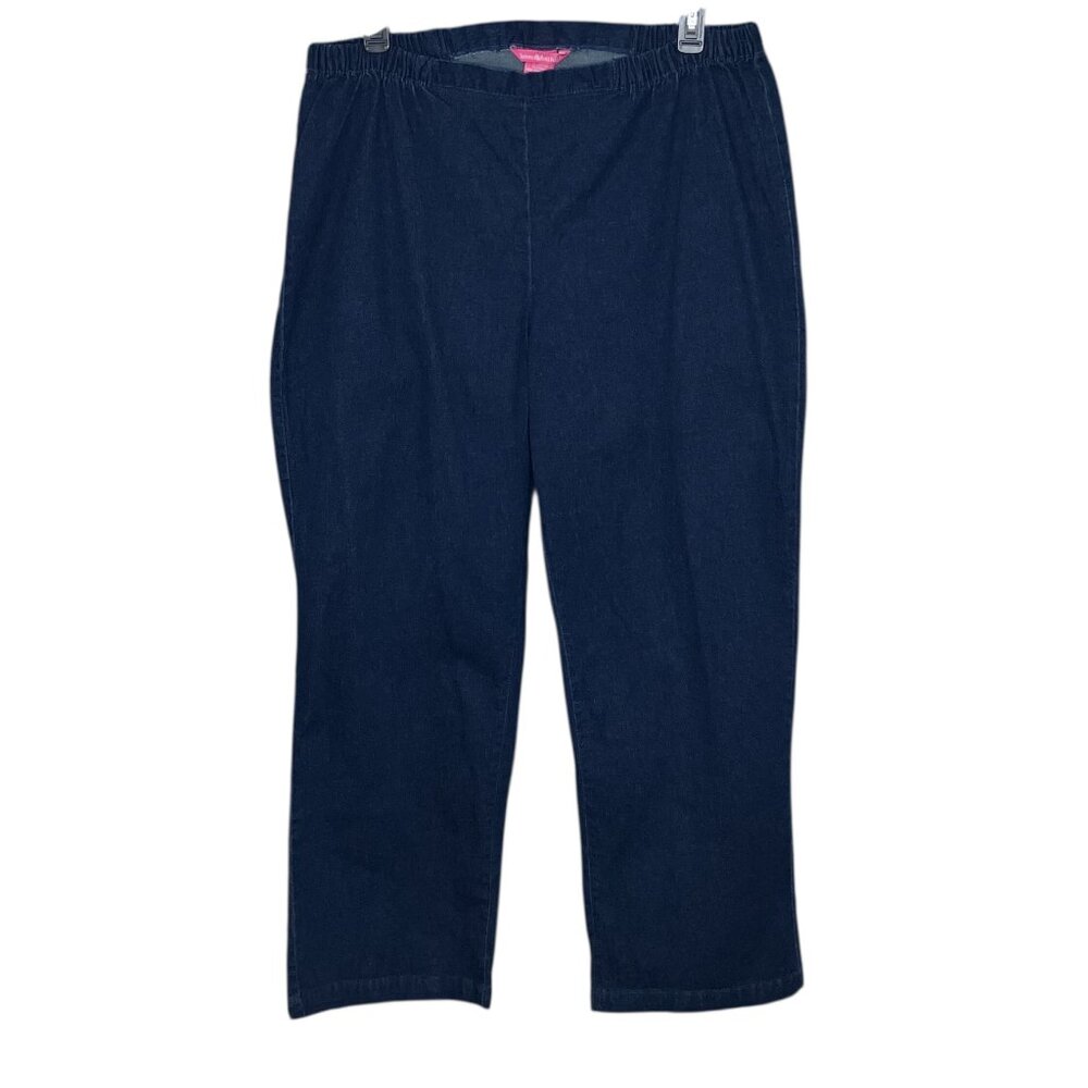 New Woman Within Size 22W Dark Wash‎ Indigo Denim Wide Leg Trouser Pull-On Jeans